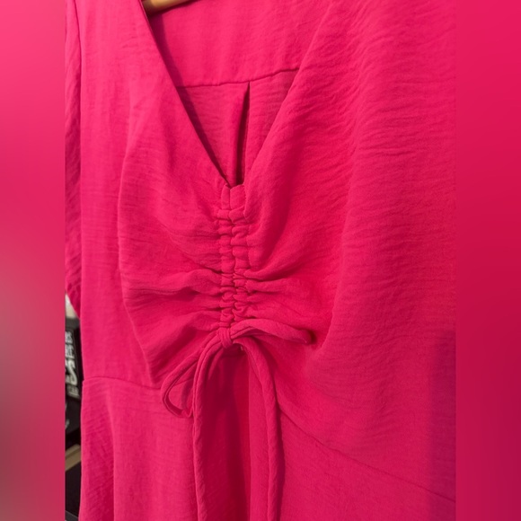 Monteau Fuchsia Bright Pink Tie Front Ruched Dress - Picture 4 of 6